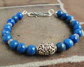 Denim Lapis Mens Bracelet, Bali Artisan Sterling Silver, Gemstone, Blue Lapis Gemstone
