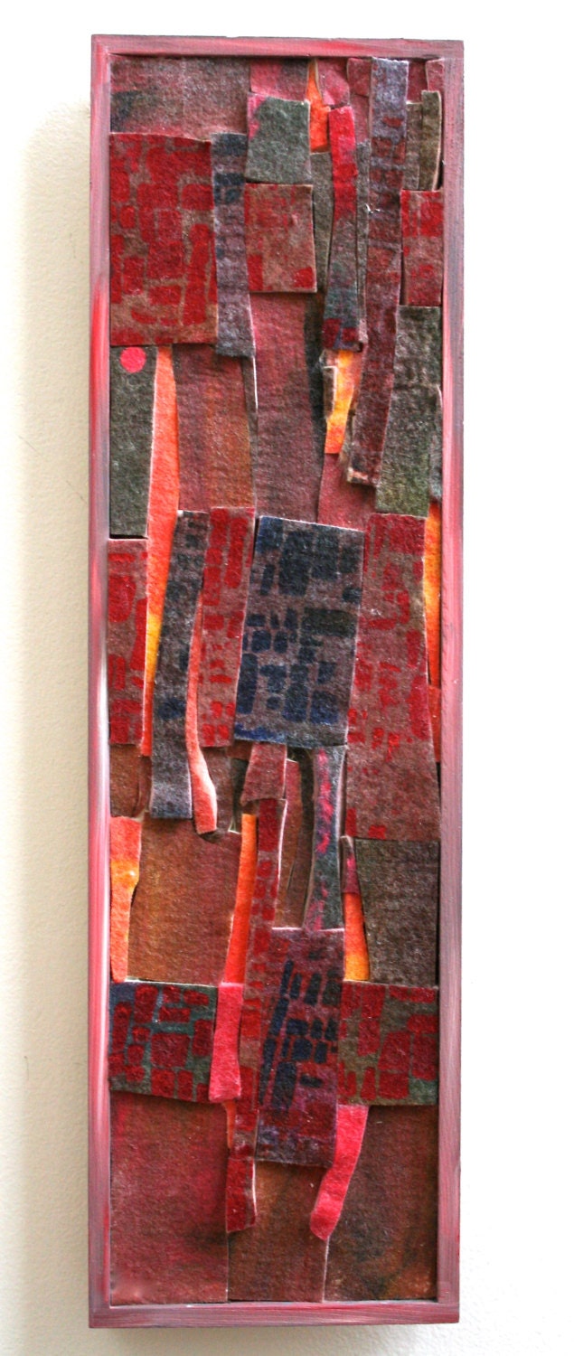 Post Modern Hand Dyed Felt Mosaic Wall Hanging in Painted Pine Frame
