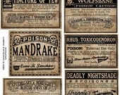 Apothecary Label Halloween Witch Potion Vintage Digital Download Collage Sheet Poison Tags Scrapbook INSTANT DOWNLOAD