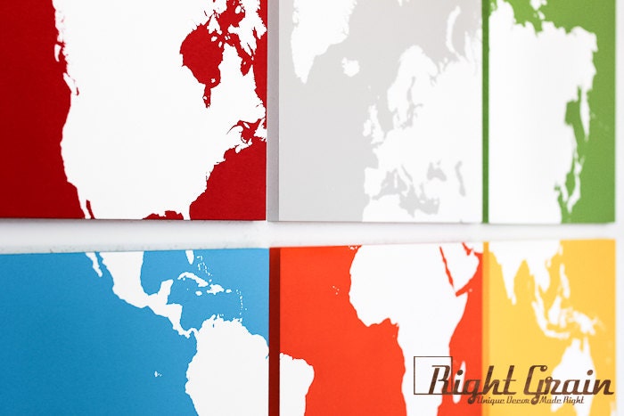 Large Colorful World Map Multi Colored Wall Art - Customizable Screenprint
