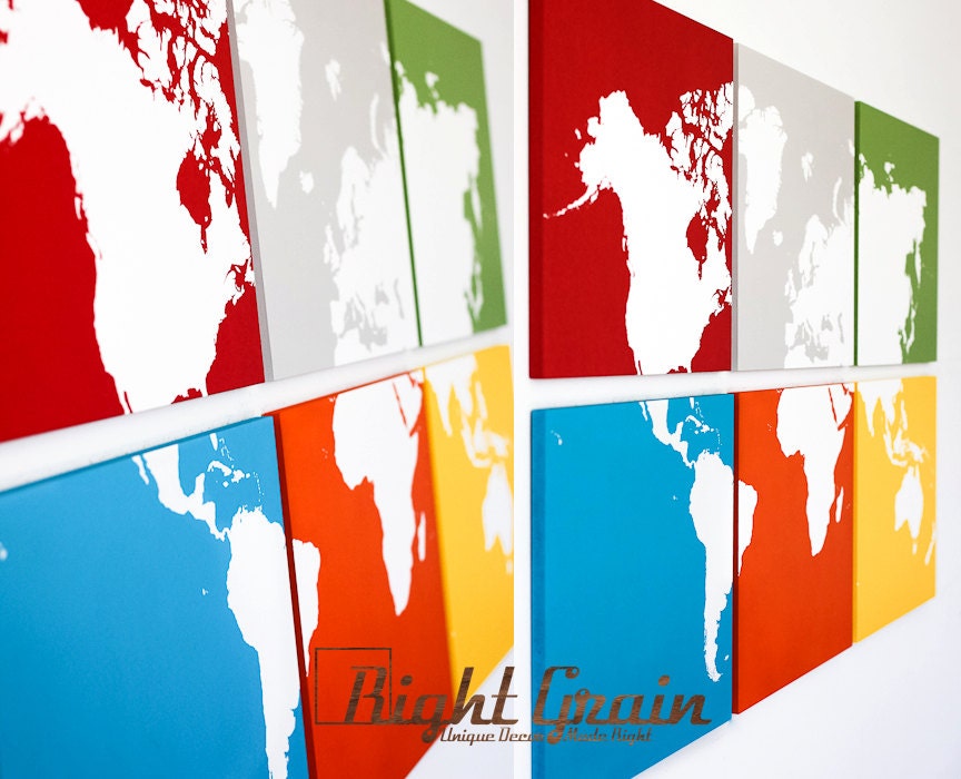 Large Colorful World Map Multi Colored Wall Art - Customizable Screenprint