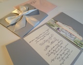 Wedding Invitation  with custom calligraphy in pocketfold gray and pink elegance by Designs by Robyn Love