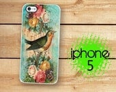 iPhone 5 Case Vintage Bird Flowers  / Hard Case For iPhone 5. Plastic or Rubber Trim Romantic Shabby Chic Bird 1