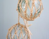 Beach Decor Glass Float & Starfish Garland Door Hanger - Nautical White Starfish and Glass Net Floats, 3FT