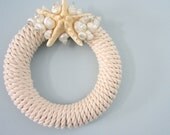 Beach Decor Starfish Wreath - Nautical Rope Wreath w White Starfish and Shells