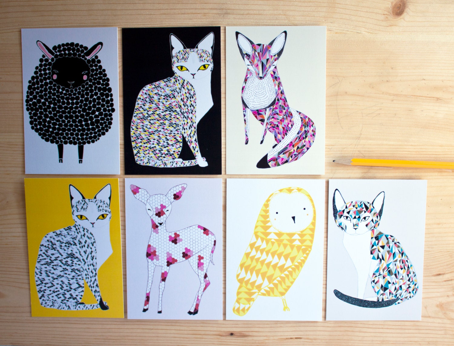 Patterned Animal Post Card Set