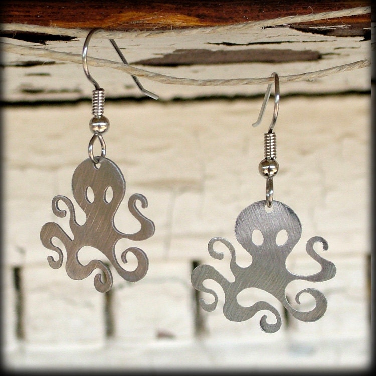 Octopus Earrings in Stainless Steel by WATTO Distinctive Metal Wear / Steampunk Octopus Earrings