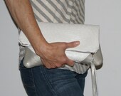 FOLDOVER CLUTCH -  Pearl Ostrich - Faux Leather with Silver Leather Corners - Eco-friendly - Leather - Faux Leather Bag