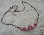 PINKY assemblage necklace vintage fresh shabby flea chic pink simple classic mothers day