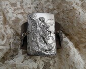 ST MICHAEL vintage assemblage bracelet leather cuff recycled rustic jewelry of faith blessings angel roses