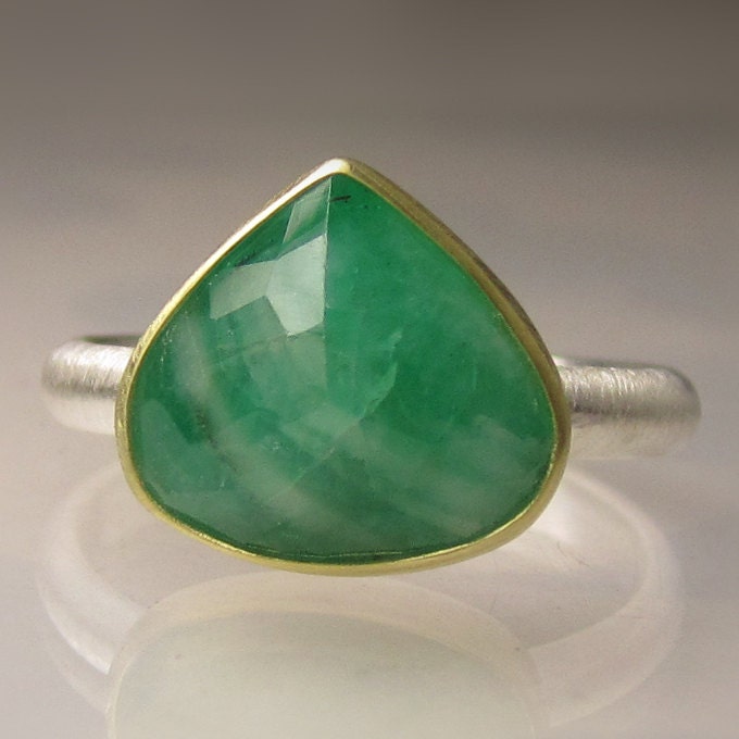 Rose Cut Emerald Ring - Recycled 18k Gold and Sterling Silver