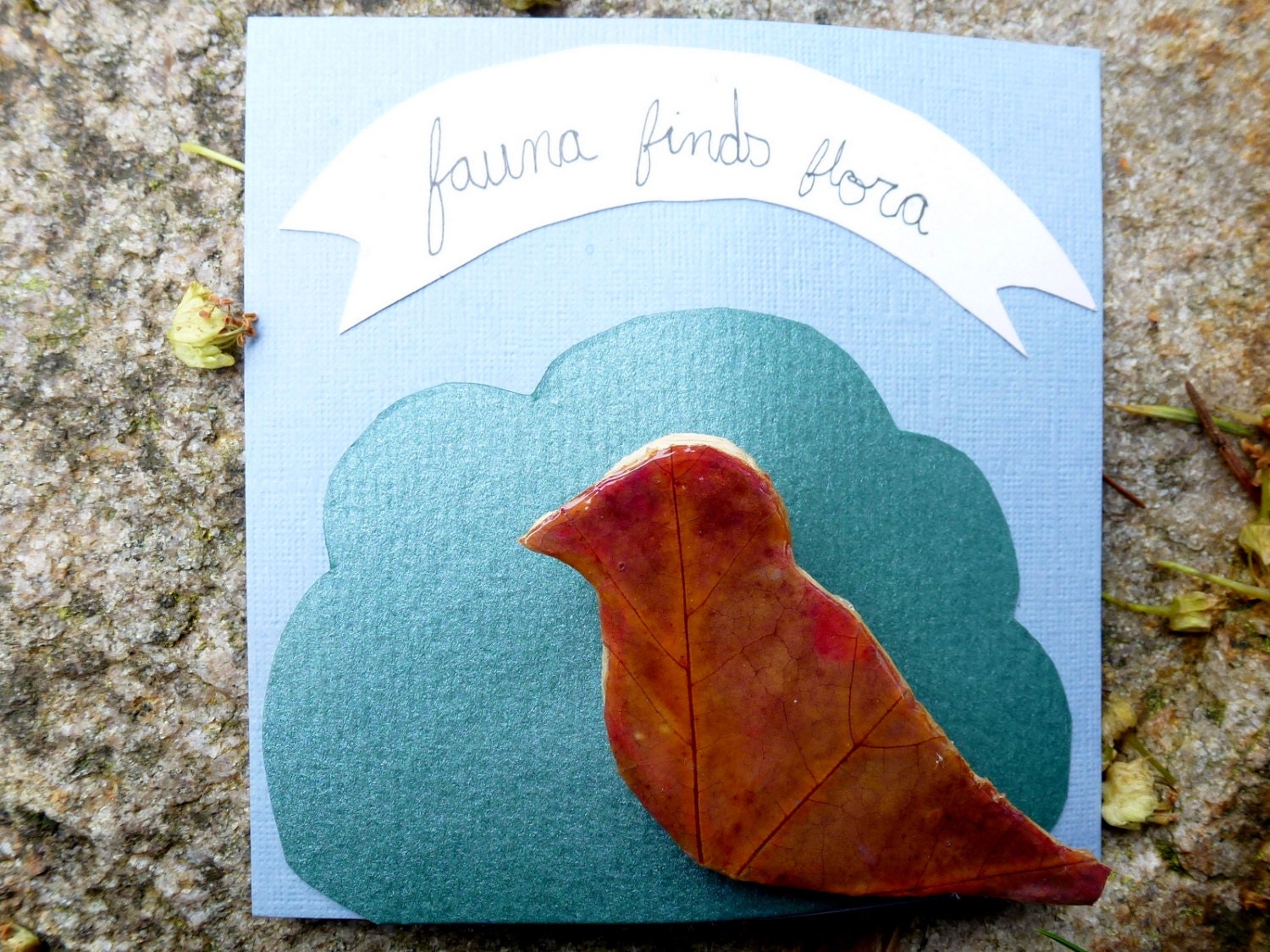 Pressed Leaf Bird Pin