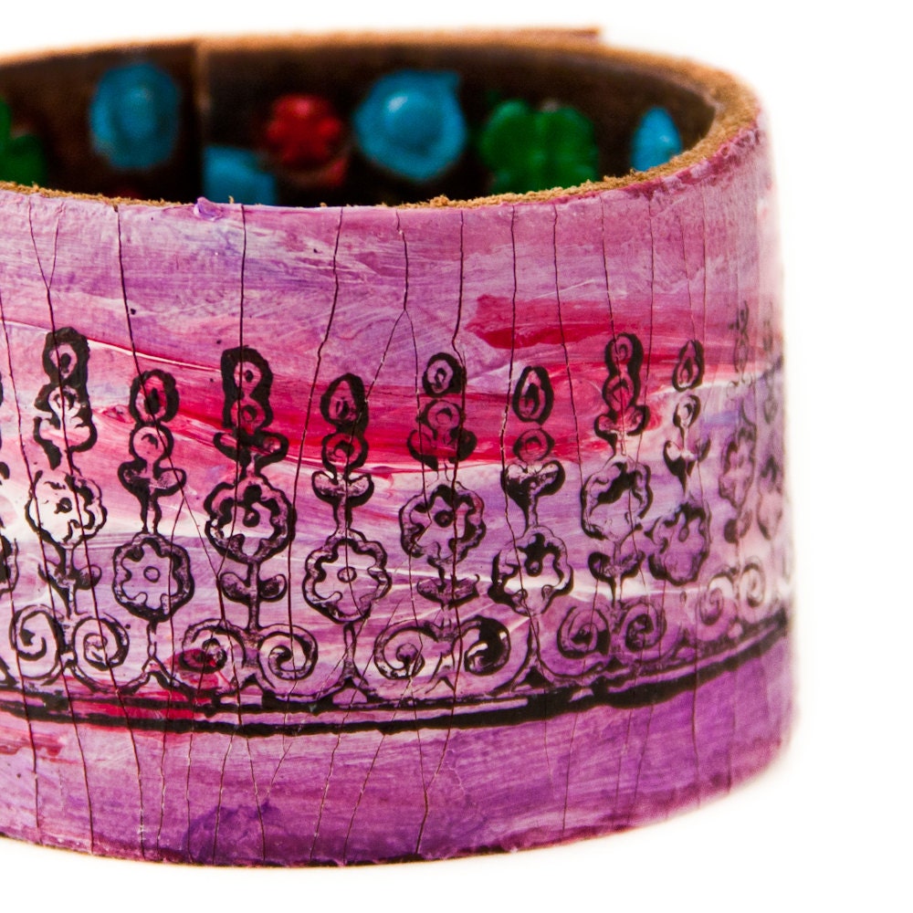 Purple Leather Cuff / Boho Bracelets - Hippie Jewelry - Gypsy Fashion - Women's Custom Size - OOAK - Festival