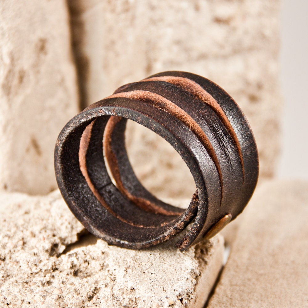 Summer Fashion Leather Cuff Nature Eco Friendly Bracelet Earthy Jewelry OOAK - Festival