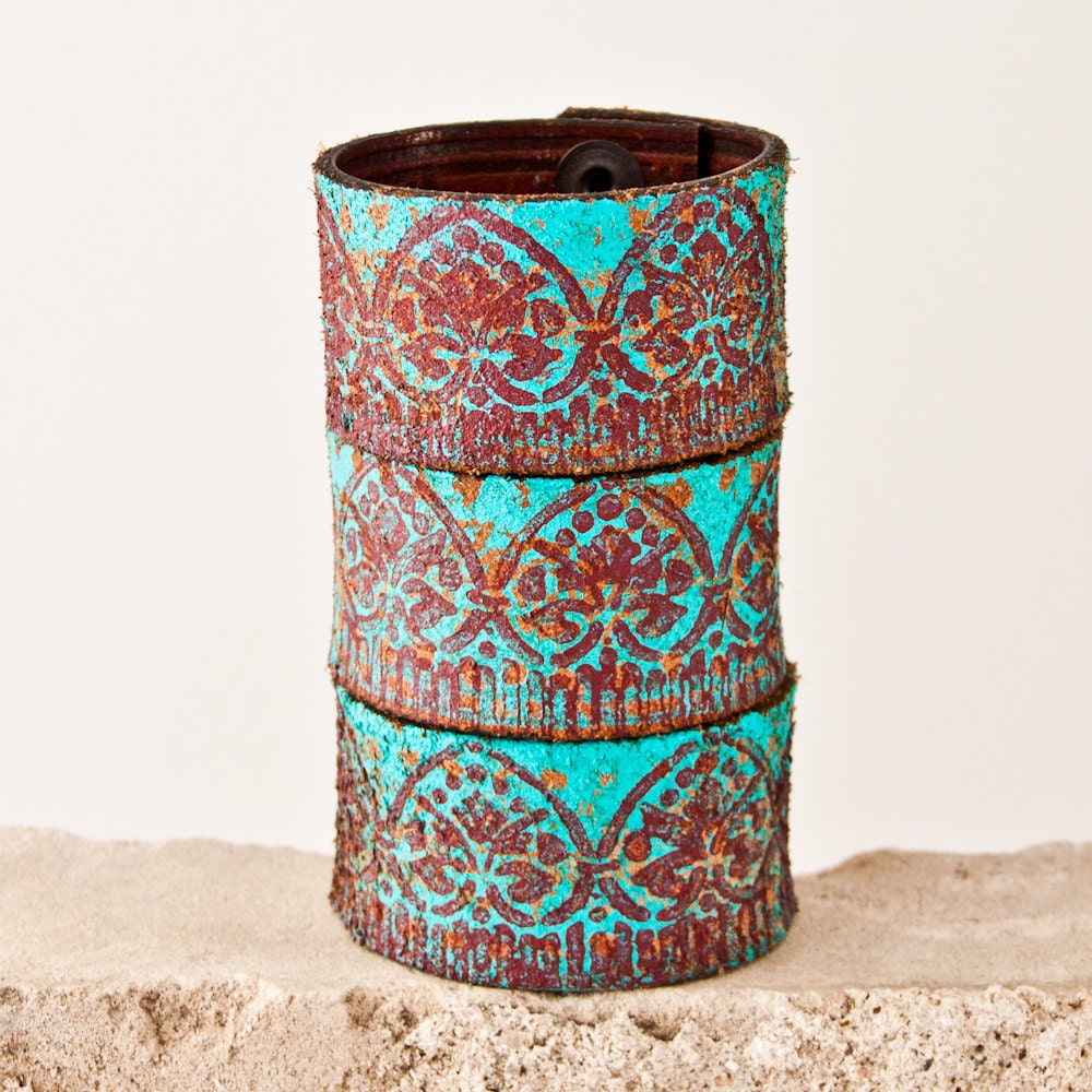 Turquoise Jewelry Southwest / Leather Cuffs - Wristbands - Bracelets  - Bohemian - Gypsy - Festival