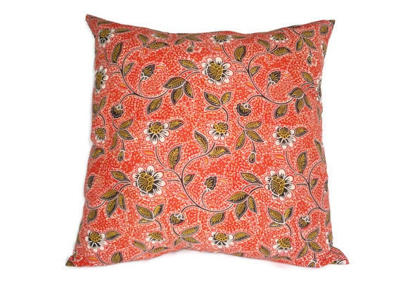 Indonesian Batik, 18" x 18", Pillow Cover, Orange
