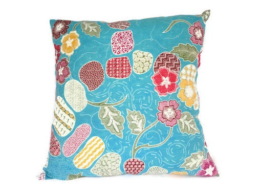 Indonesian Batik, 16" x 16", Pillow Cover, Turquoise