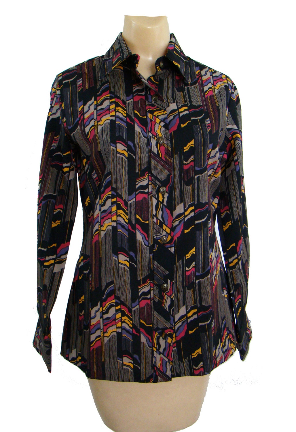 Vintage 70s LANVIN Disco Print Blouse / Small Petite