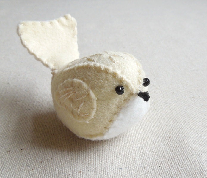 Buttercream Felt Bird Embroidered Decorative Felt Bird