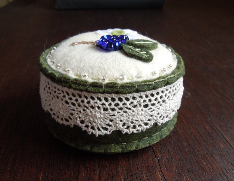 Wild Blackberry Botanical Embroidered Wool Felt Pincushion