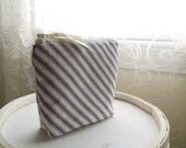 Navy Blue and White Striped Cotton Ticking Coin Purse