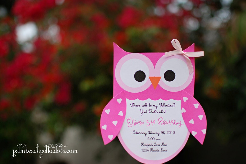 Valentine Valentine's Day Owl Birthday Invite Invitation Invitations