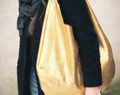 Gold Leather Hobo Bag, every day bag, tote bag
