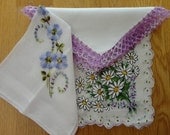 3 Collectible Womens Hankies in Purples and Lavenders