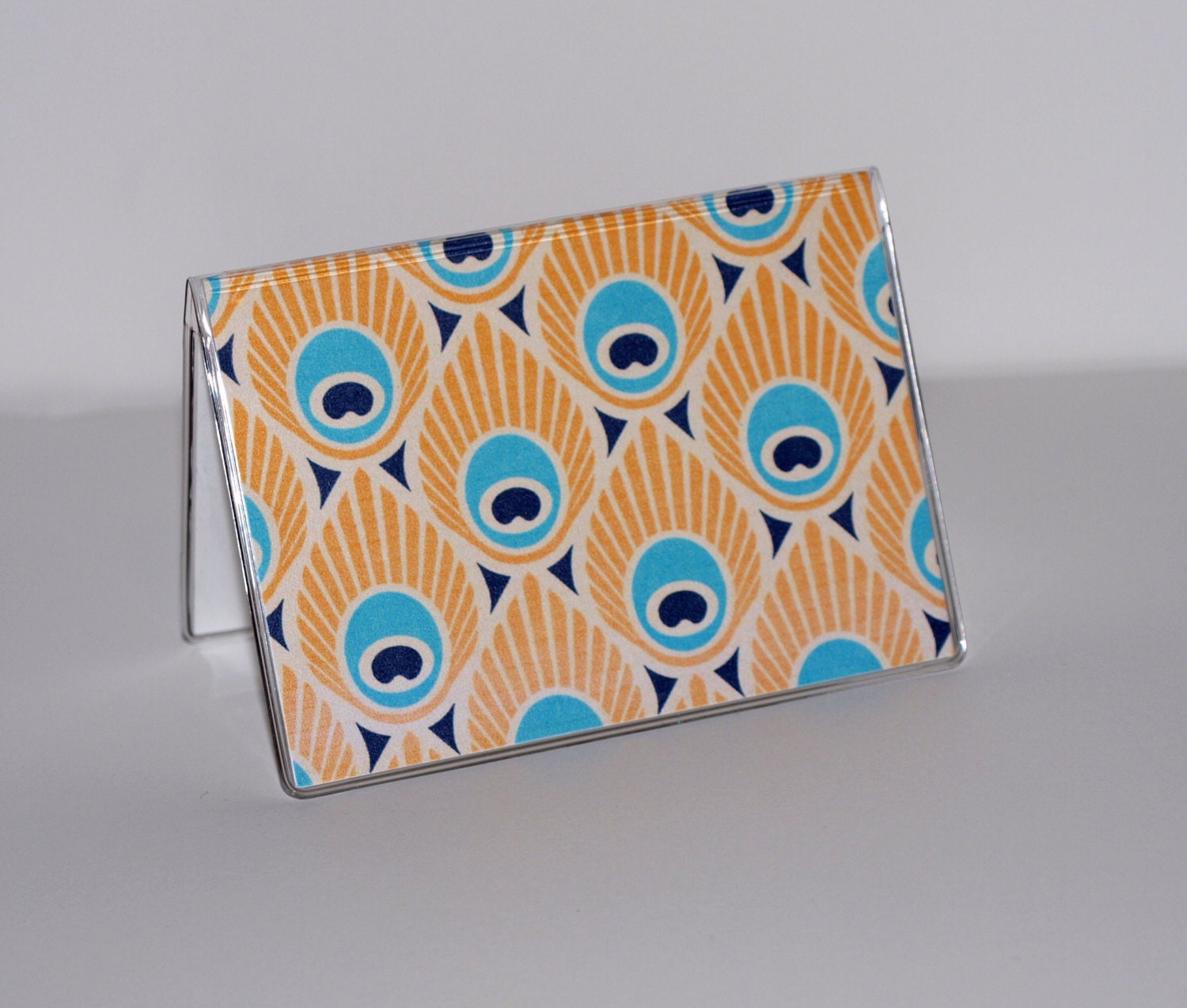 Card Case / Mini Wallet - Peacock Feathers Yellow and Teal
