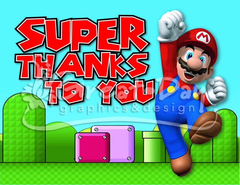 Custom Super MARIO or Super LUIGI Birthday Party Thank You
