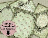 Vintage Green Wallpaper Ornate - ATC, ACEO Tags, Instant Download and Print Digital Sheet