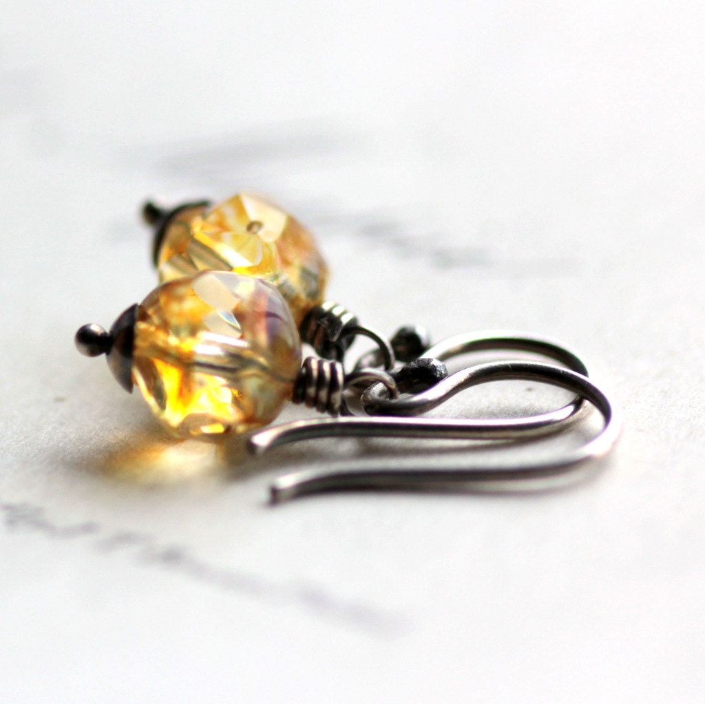 Yellow Beaded Earrings - Czech Glass Bead in Light Yellow on Sterling Silver Ear Wires - Goldenrod - Spring Pastel Fashion