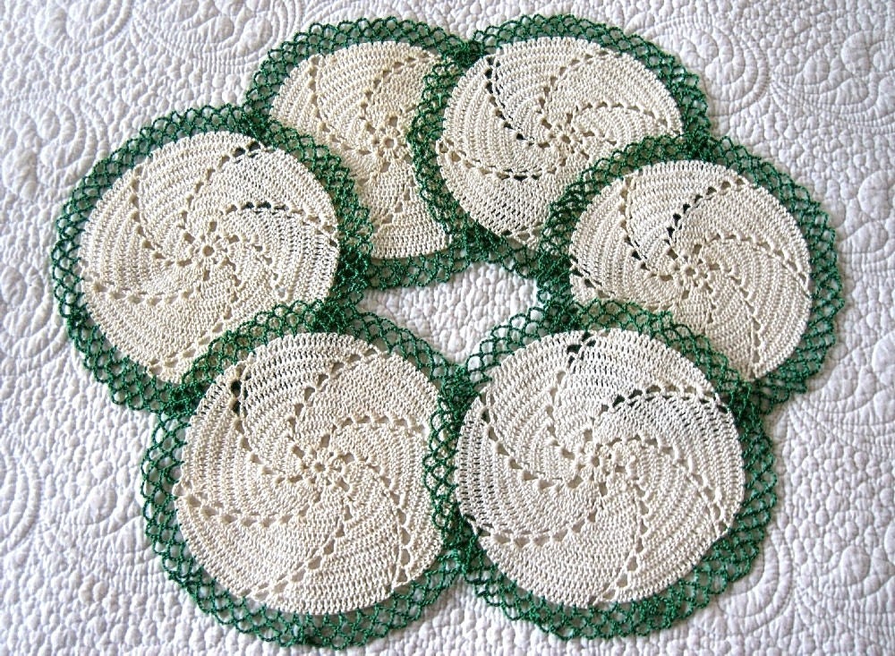 Vintage Pot Holders DOILY LOT Retro Hand CROCHETED Lace Cotton Crochet Coasters Set 5