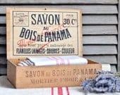 antique french wooden box with original paper label