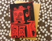 Hand Printed Linocut Robot Card / Notelet