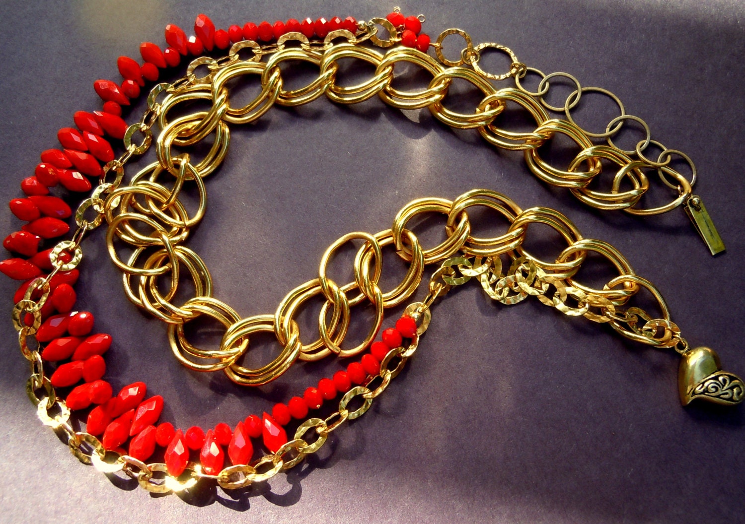 Bold deep red crystal and gold statement necklace