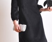 Black Cashmere Wool Balloon Long Sleeves Winter Knee Midi Dress