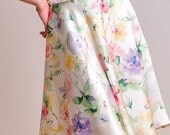 Classic Lady Violet Purple Floral Heavy Weight Pure Silk Satin Full Pleated Knee Skirt