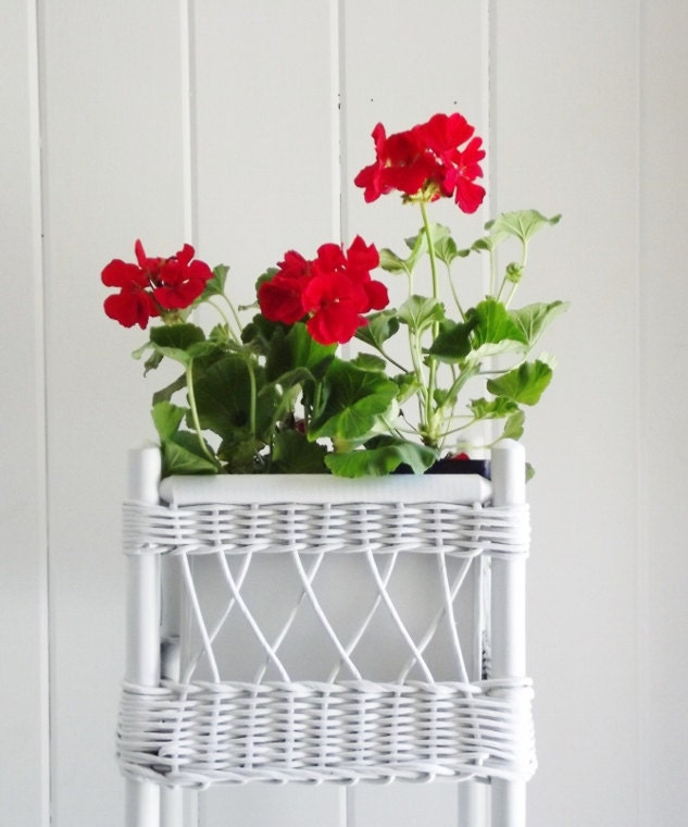Vintage Wicker Plant Stand Tall Planter
