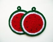 Crochet Watermelon Pot Holders Fruit Melon Hot Pad Potholder Handmade Kitchen Housewares Decor