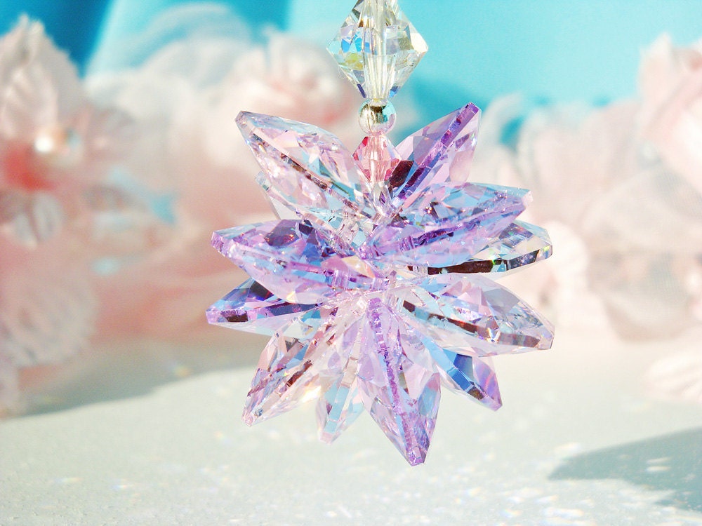 Crystal Suncatcher Car Mirror Charm Swarovski Pink and Purple Crystal Car Ornament Accessory