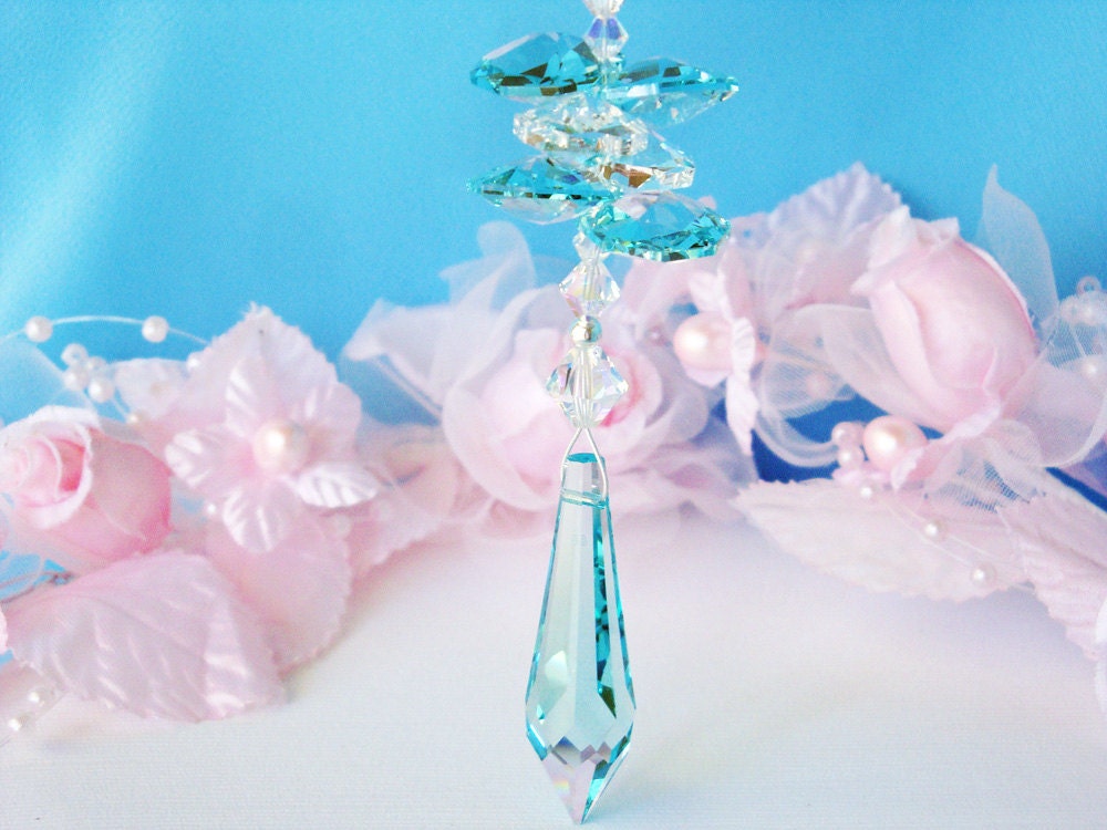 Crystal Suncatcher Car Mirror Charm Swarovski Antique Green Car Ornament Accessories