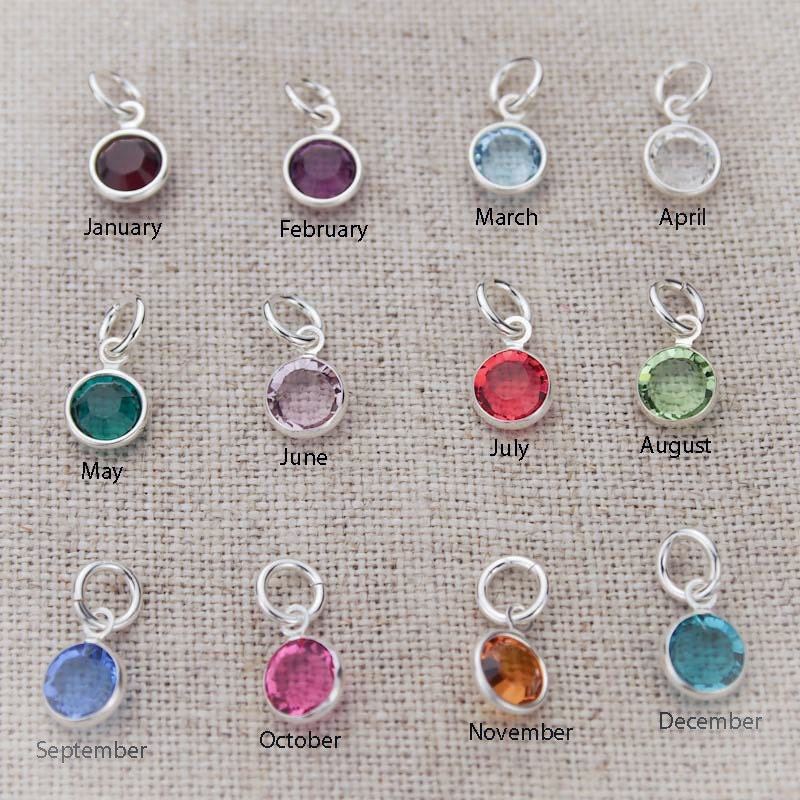 One Sterling Silver Plated Flat Swarovski Crystal Birthstone Charm