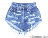 ALL SIZES "RAGGED" Vintage Levi high-waisted denim shorts blue distressed frayed jeans