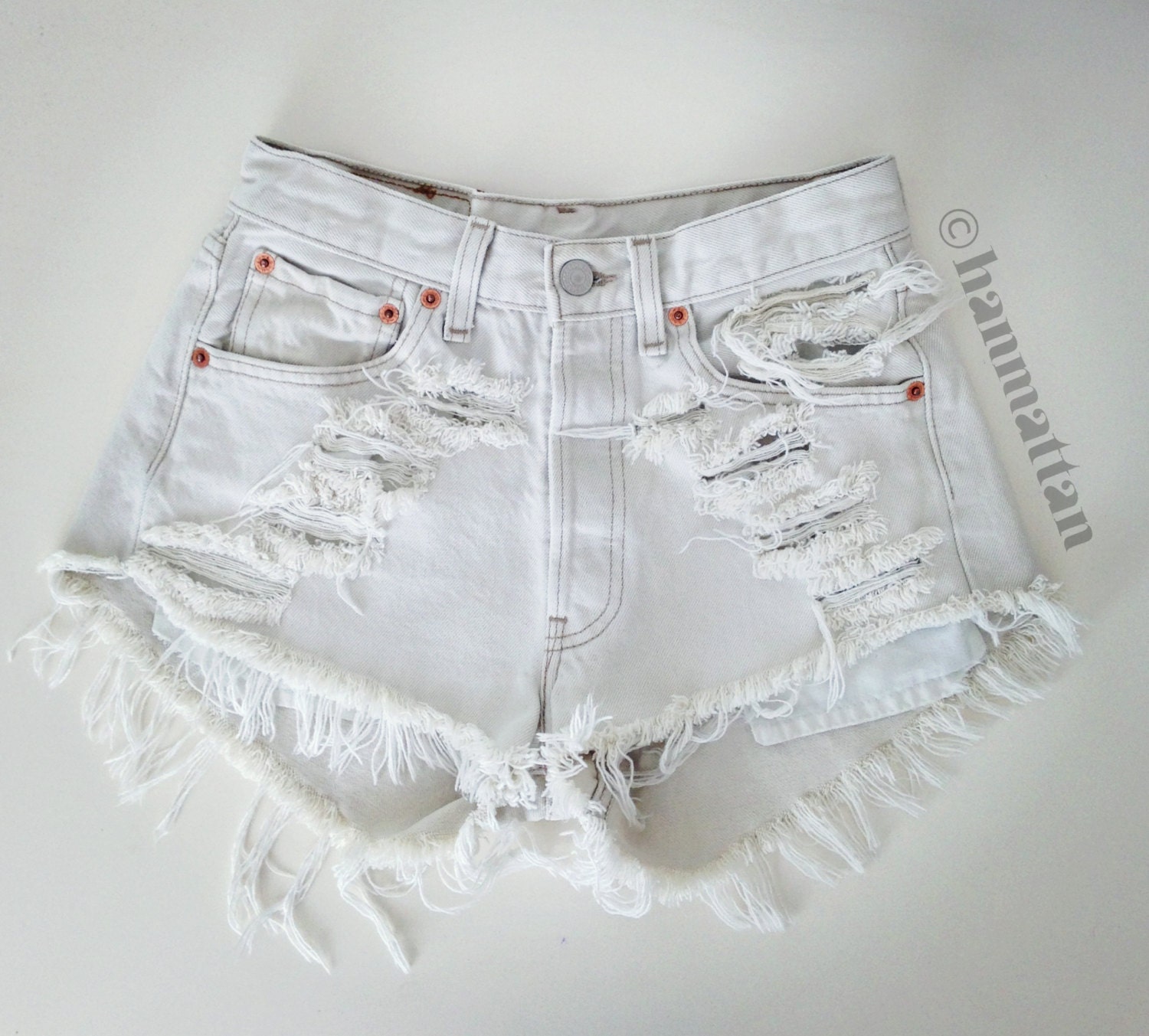ALL SIZES "ICE" Vintage Levi high-waisted denim shorts white distressed frayed jeans