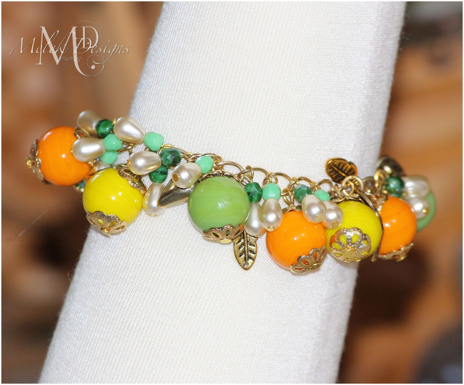 Firepolish Czech Pearl Drop Colorful Charm Bracelet