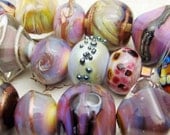 SRA Lampwork Glass Bead Set Purple, Hot Pink, Blue, Raku, Green  Iridescent 'Modern Jazz'