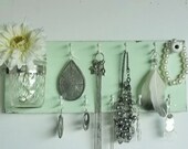 New Item.....Mint Green.... Wood Jewelry Hanger...Organizer......Mason Jar Shelf