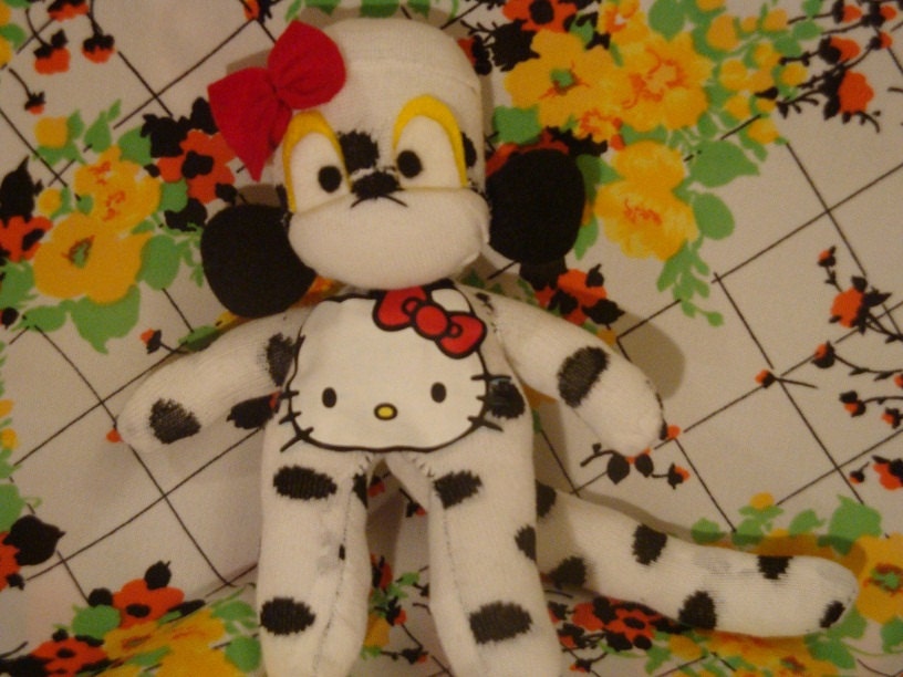 Sock Monkey - Hello Kitty - Hilda the "Hello Monkey" -  Red Bow - Miniature - Mini - Small - Baby - Polka Dot