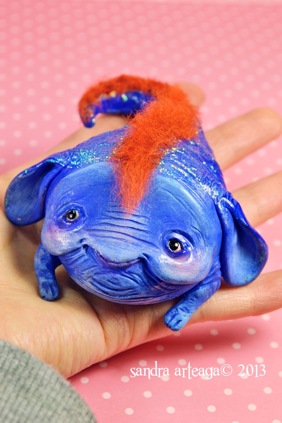 ON SALE - Dipcasus Blurange - art doll sculpt ooak fantasy fairy tale creature magical blue orange dragon fish